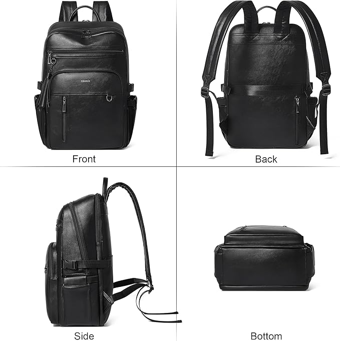 Shrrie Vegan Leather Laptop Backpack for Women,17 Inch Computer Backpack Purse for Work Business College Travel Teacher Nurse with Anti-theft Pocket & Giant Tumbler Holder Pocket,Black