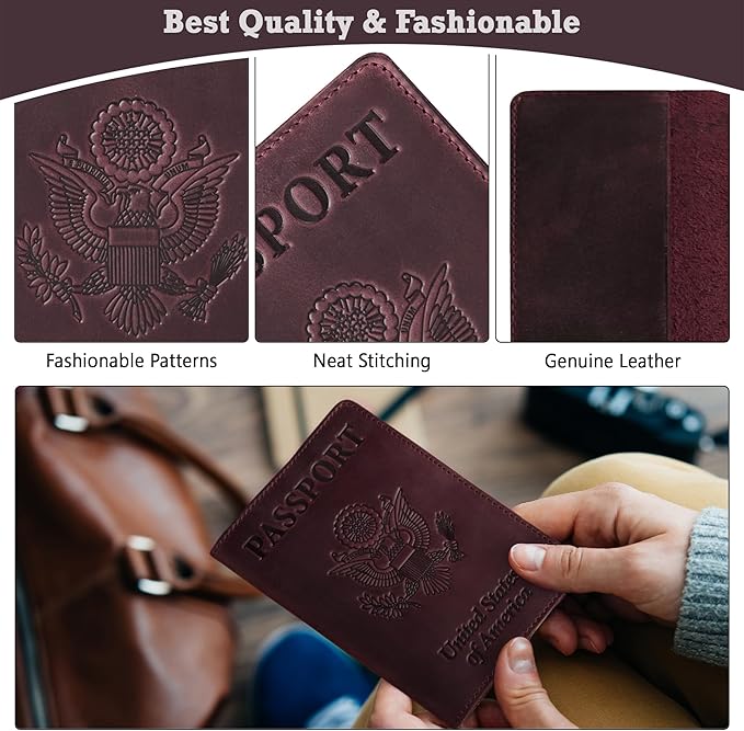 Shvigel US Leather Passport Book Cover - Thin American Travel Passport Holder - Premium International USA Passport Protector Case for Women Men (Maroon Vintage)