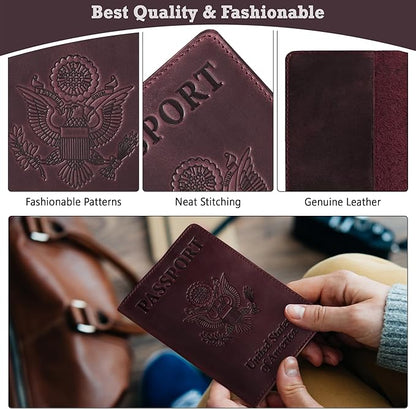 Shvigel US Leather Passport Book Cover - Thin American Travel Passport Holder - Premium International USA Passport Protector Case for Women Men (Maroon Vintage)