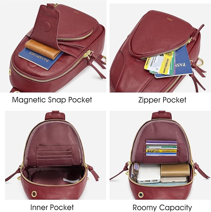 Kattee Sling Bag for Women, Leather Fanny Packs Crossbody Purse, Small Chest Bag with RFID Blocking, Red