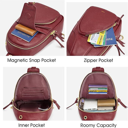 Kattee Sling Bag for Women, Leather Fanny Packs Crossbody Purse, Small Chest Bag with RFID Blocking, Red