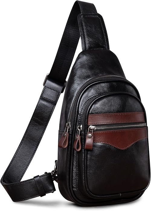 Genuine Leather Sling Bag for Men and Women Crossbody Shoulder Bag Sling Backpack Chest Purse Carry on Casual Daypack | Genuine Leather, Shoulder Bag, Carry on, Casual, Daypack