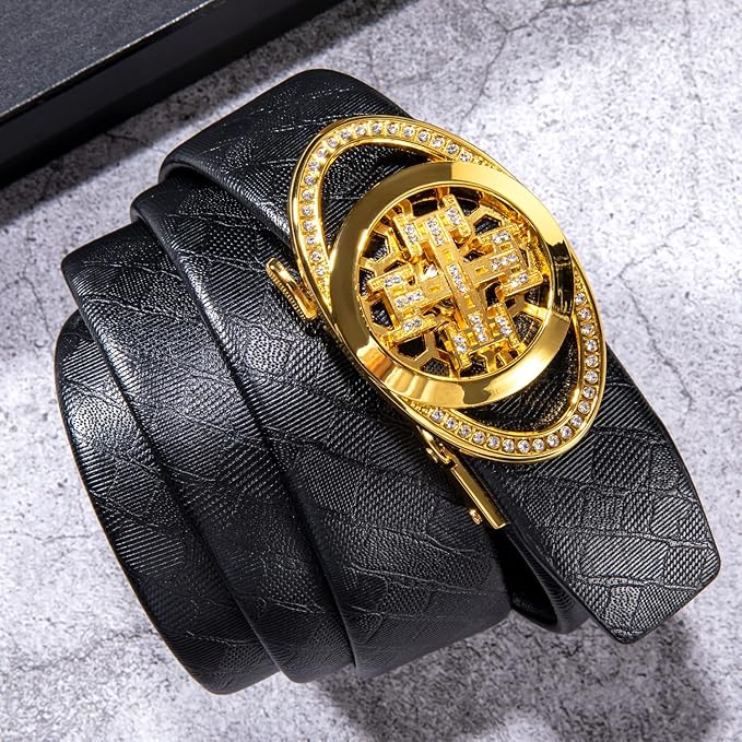 Dubulle Designer Mens Belts, Sliding Automatic Buckle Ratchet Dress Belt TOP Genuine Leather Strap Gifts