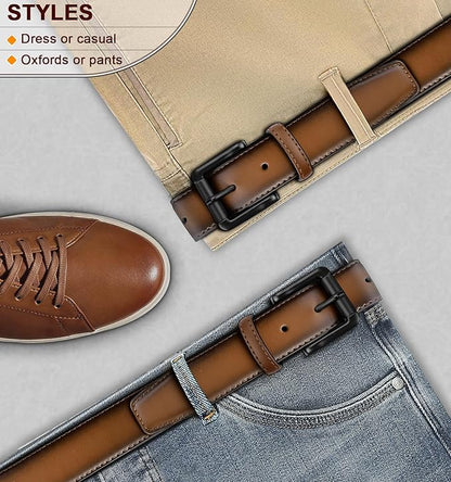 BULLIANT Men Belt,Leather Belt Adjustable For Men Dress Casual Jeans 1 3/8,Cut For Fit
