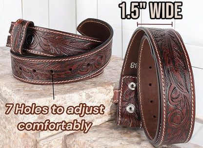 F&L CLASSIC Western Belt without buckle for men – Full Grain Leather Cowboy Belts for jeans - One Piece Leather strap belt