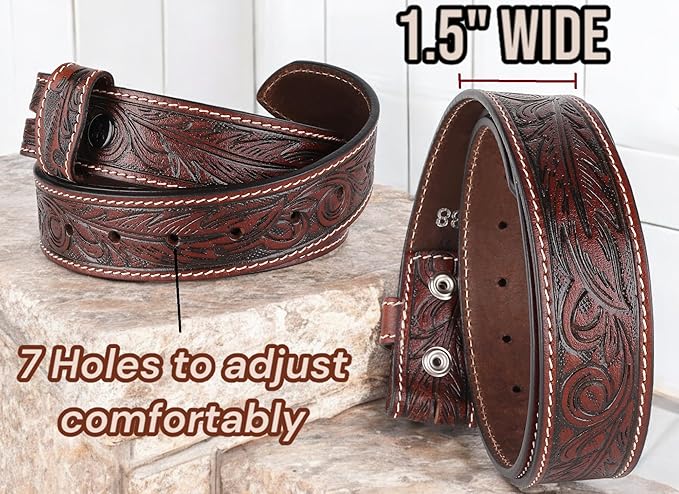 F&L CLASSIC Western Belt without buckle for men – Full Grain Leather Cowboy Belts for jeans - One Piece Leather strap belt