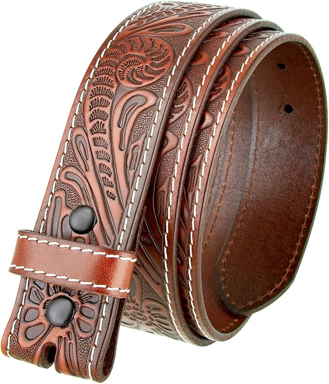 Genuine Full Grain Western Engraved Tooled Leather Strap or Belt 1-1/2" Wide