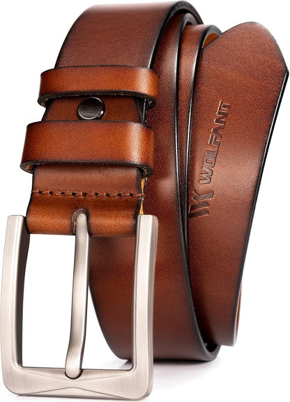 WOLFANT 1.5" Full Grain Leather Belt for Men in Gift Box,100% Italian Real Solid Leather