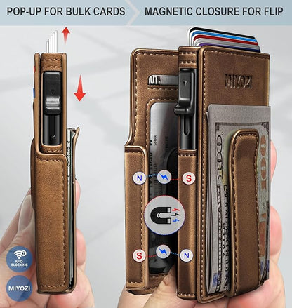 miyozi Airtag Wallet for Men,with Money Clip 10 Cards Metal Case Smart Slim Pop Up Credit Card Holder Flip with Magnetic Closure RFID Blocking wallet with Gift Box