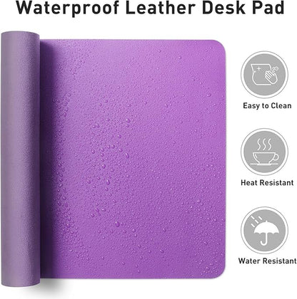 Aothia Faux Leather Desk Mat – Large Mouse Pad, Non-Slip PU Leather Blotter, Waterproof Writing Surface for Office and Home (Iris Violet, 47.2" x 23.6")