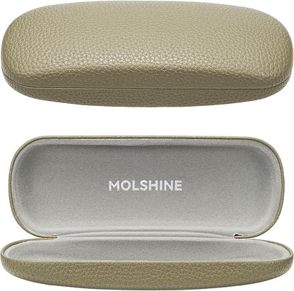 molshine Hard Shell PU Leather Glasses Case,Travel Portable Eyeglass Case for Men Women Girl Travel Study Work