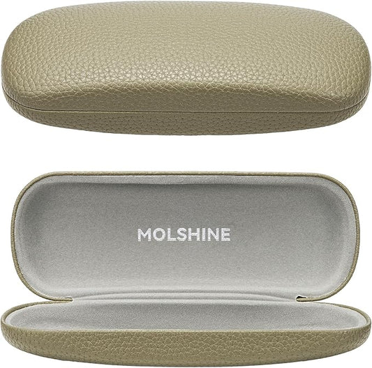 molshine Hard Shell PU Leather Glasses Case,Travel Portable Eyeglass Case for Men Women Girl Travel Study Work
