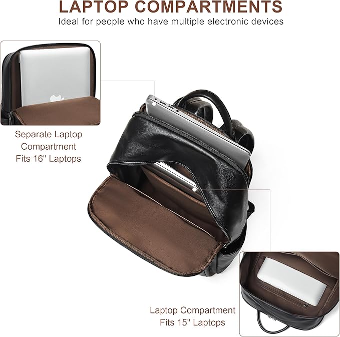 Shrrie Laptop Backpack for Women 16 Inch,Vegan Leather Travel Backpack Purse Work Business Computer Backpacks Teacher Nurse College Laptop Bookbag Casual Daypack,Two-toned Black