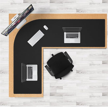Cacoy 74.8"L x 61.8"L x 23.6"W Black PU Leather L-Shaped Desk Mat, XXL Extra Large 75 Inch L Shape Gaming Mouse Pad for Corner Desk,Waterproof Premium Leather Computer Desk Pad Blotter for Office Home