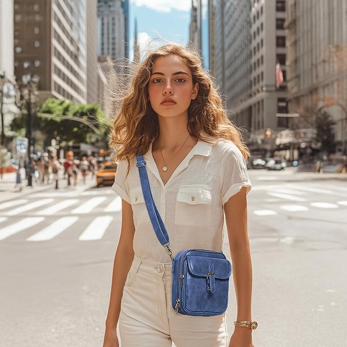 Small Messenger Bag Vegan Leather Crossbody Bag for Women Men, Vintage Cross Body Shoulder Purse with Card Slots