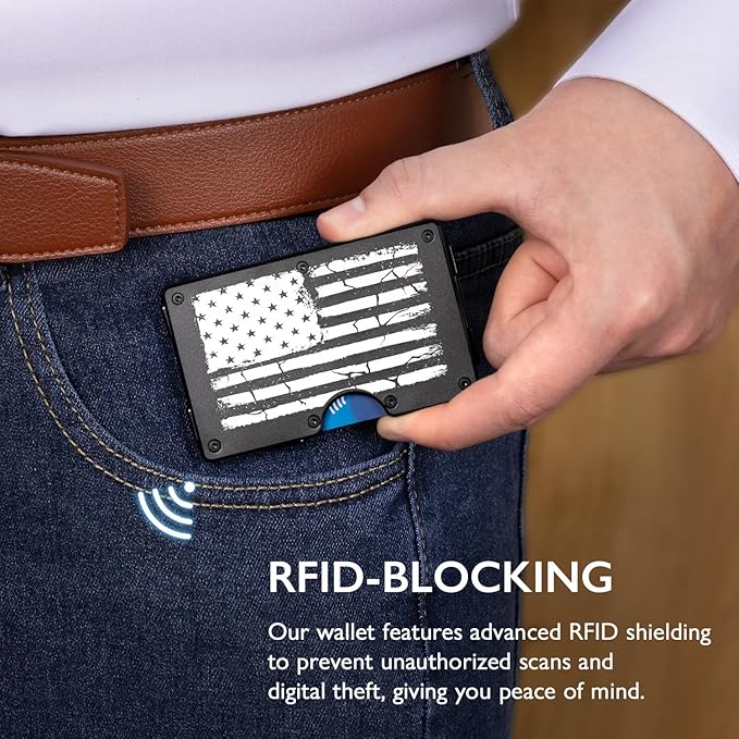 RUNBOX Slim Wallet for Men - RFID Blocking Metal Card Holder with Money Clip,Minimalist Thin Front Pocket Wallet, Holds 15 Cards,Gifts for Men,Men's Accessories