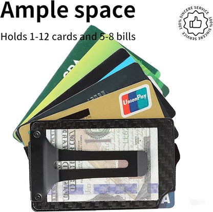 Slim Wallet for Men,RFID Blocking Minimalist Metal Wallet, Money Clip/Cash Holder, Front Pocket Aluminum Credit Card Holder, Ideal Gift for Men,Carbon Fiber