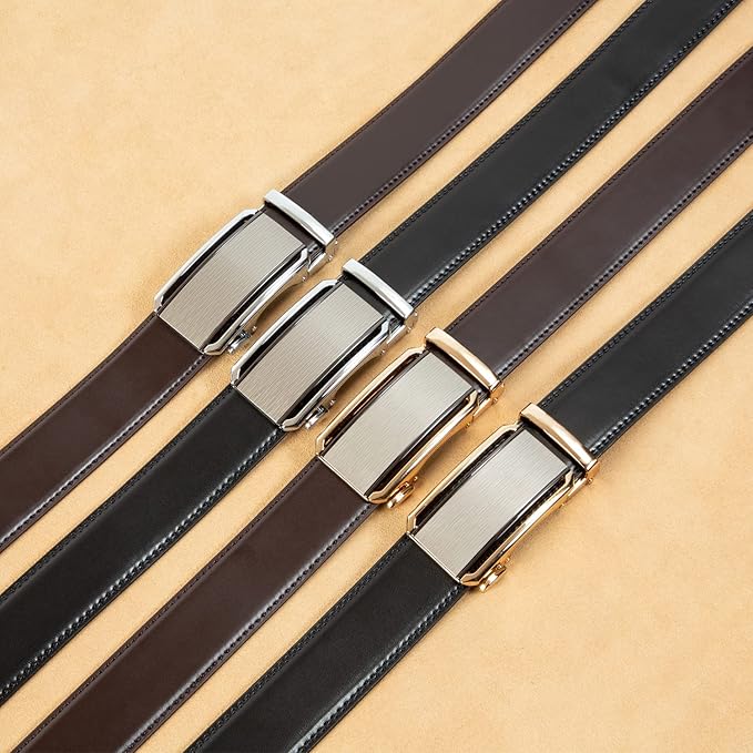 2 Pack Ratchet Belt 1 3/8", Mens leather Dress Belt in Gift Set Size 28"-62" Adjustable waist Trim to Fit