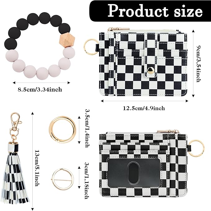 KNGITRYI Wallet Keychain Wristlet for Women,Slim RFID Credit Card Holder Purse Tassel Keychain Bangle Key Ring for Men Women