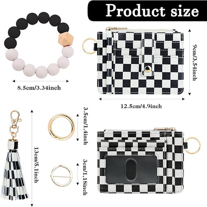 KNGITRYI Wallet Keychain Wristlet for Women,Slim RFID Credit Card Holder Purse Tassel Keychain Bangle Key Ring for Men Women