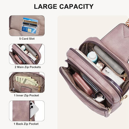 BOSTANTEN Sling Bag Quilted Crossbody Bags for Women Cross Body Purse Leather Fanny Pack with Adjustable Guitar Strap