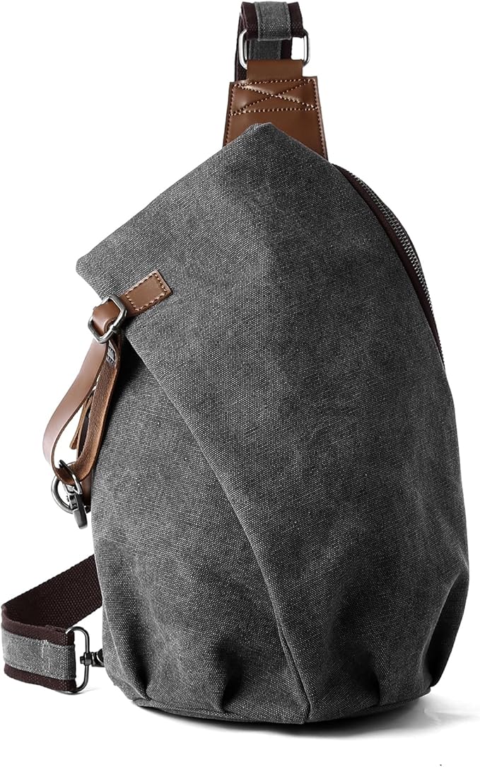 MOYYI Canvas Sling Bag for Men Women, 10L Crossbody Bag Small Backpack, Casual Daypack with Anti-Theft Pocket, Vintage Canvas Shoulder Bags for Travel, Daily, Hiking, Work (Grey)