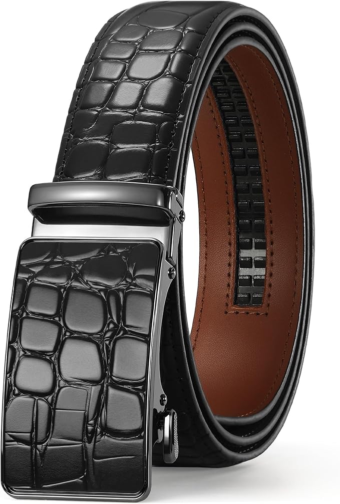 VONMELLI Mens Belt Genuine Leather Ratchet Belt for Men Dress Pant with Adjustable Buckle, Trim to Fit