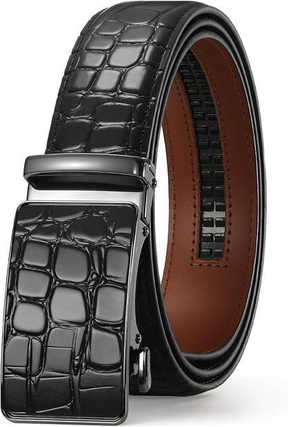 VONMELLI Mens Belt Genuine Leather Ratchet Belt for Men Dress Pant with Adjustable Buckle, Trim to Fit