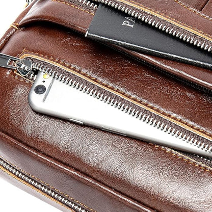 Hebetag Small Leather Sling Shoulder Bag Messenger Pack for Men Women Outdoor Travel Business