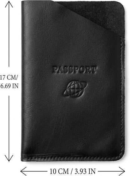 100% Leather Passport Case Premiun Travel Passaport Cover ande Slim Wallet Holder (BLACK)