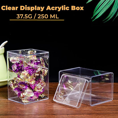 Acrylic Box Clear Display Box with Lid 4 Pieces Small Storage Square Cube Plastic Containers Jewelry Storage Candy Box Wedding Valentine's Day Party Favor Boxes 3.74x2.55x2.16Inch