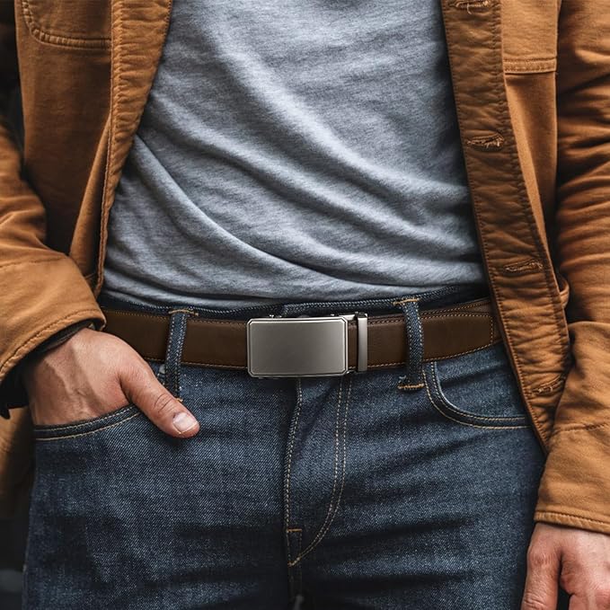Zitahli Ratchet Belt for Men - 2 Packs Leather Mens belt For Gift Men Dress and Casual,Trim to Fit