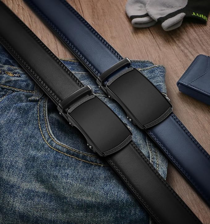 BULLIANT Men Belts 2 Pack,Ratchet Sliding Belt Adjustable For Gift Mens Dress Casual 1 3/8",Cut for Fit