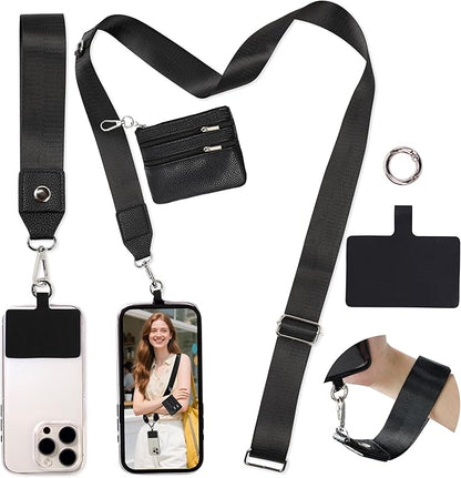 FUVLIFE Phone Lanyard Crossbody Wrist Strap, Adjustable Clip and Go Strap for Phone with Wallet Crossbody, Phone Strap with Zippered Pouch, Universal Hands-Free for All Cell Phone