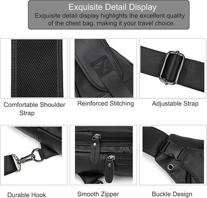 LUUFAN Men's Genuine Leather Sling Bag Chest Shoulder Backpack Crossbody Bag for Casual Sports Hiking Running Travel