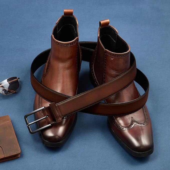 VATAN Men's Genuine Leather Dress Belts, Handmade Classic Every Day Leather Jeans Belt for Men Work Business Casual