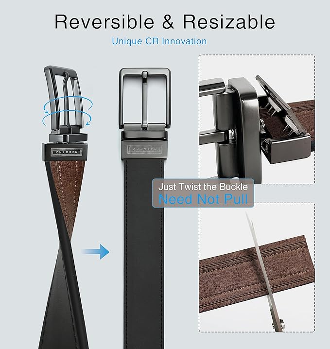 CHAOREN Reversible Belt Men 1 Piece - 1.25" Leather Dress Belt - Trim to Fit for Elegant Style