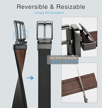 CHAOREN Reversible Belt Men 1 Piece - 1.25" Leather Dress Belt - Trim to Fit for Elegant Style
