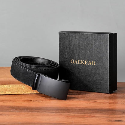 GAEKEAO Men's Belt Suede Leather Ratchet Belt for Men Micro-Adjustable Buckle for Dress, Casual & Everyday Wear, Trim to Fit