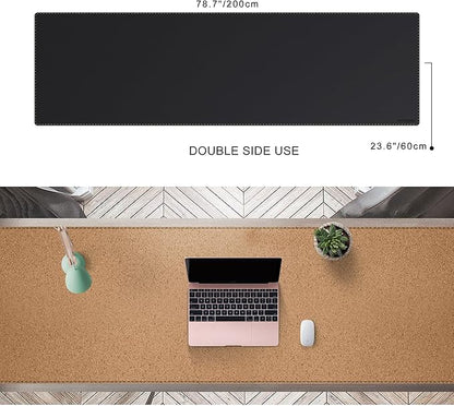 MAIDERN Leather Desk Mat, XXL 78.7” x 24” Reversible Large Desk Pad Mat, Cork & Leather Large Mouse pad for Desk, Waterproof Computer Desk Mat for Gaming Home Office (Black)