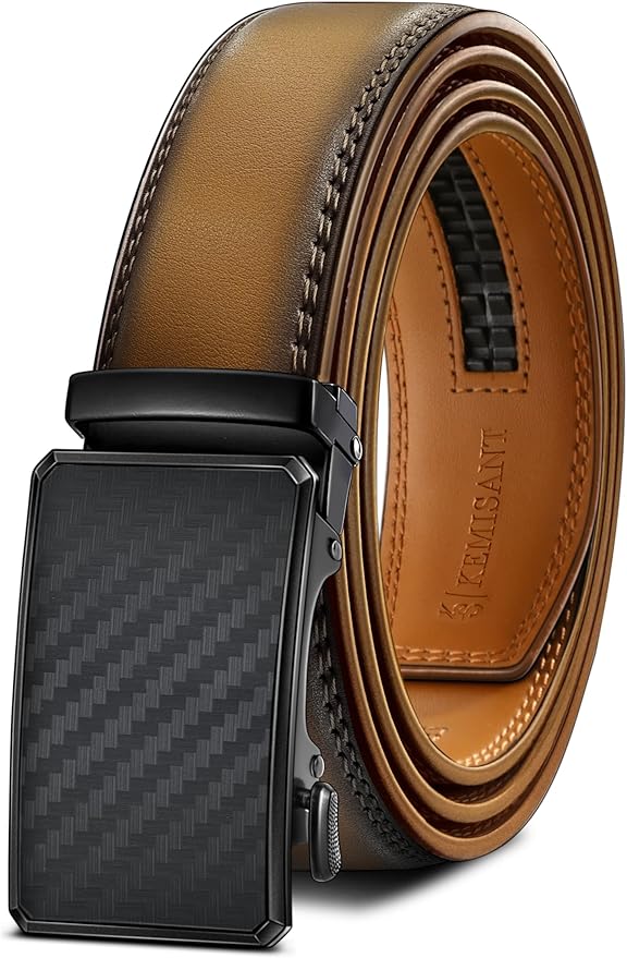 KEMISANT Men Belt Ratchet Click Belt Genuine Leather Adjustable For Men Golf Dress Casual Jeans 1 3/8-Cut For Fit