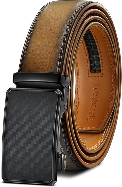 KEMISANT Men Belt Ratchet Click Belt Genuine Leather Adjustable For Men Golf Dress Casual Jeans 1 3/8-Cut For Fit