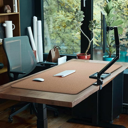 Cacoy Large Desk Mat 48" x 24" Leather Desk Pad Protector with Cork & PU Leather, Dual-Sided Office Desk Mat, Large Mouse Pad, Waterproof Desk Blotter Pad for Office and Home (Brown)