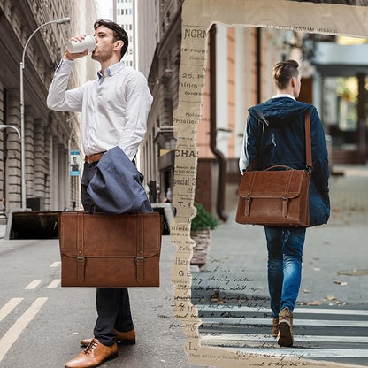 IGOLUMON Messenger Bag for Men 18 inch Vintage Leather Waterproof Laptop Briefcase Large Computer Laptop Bag Leather Satchel Bag Retro Shoulder Bag for Office Business Travel College, Brown