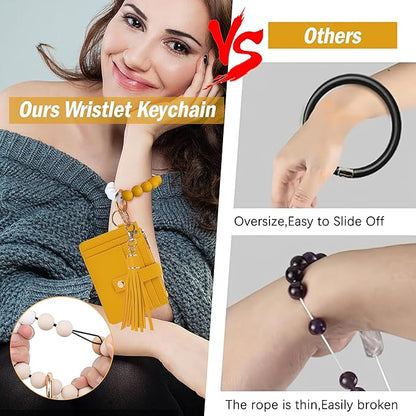 KNGITRYI Wallet Keychain Wristlet for Women,Slim RFID Credit Card Holder Purse Tassel Keychain Bangle Key Ring for Men Women