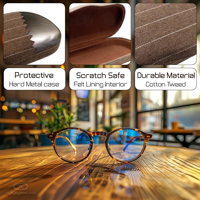 MyEyeglassCase Men's Medium Glasses Case - Classic Eyeglasses Hard Shell Holder, Elegant Easy Open Lip with Pouch and Cloth