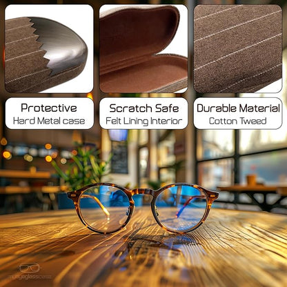 MyEyeglassCase Men's Medium Glasses Case - Classic Eyeglasses Hard Shell Holder, Elegant Easy Open Lip with Pouch and Cloth