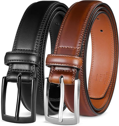 MILORDE Men's Leather Dress Belt 2Pack, Handmade, Genuine Leather, Fashion & Classic Designs for Work Business and Casual