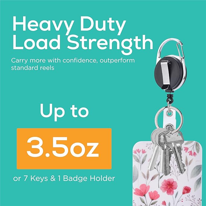 Will Well ID Badge Holder with Retractable Lanyard, Retractable Badge Reel Nylon Lanyard and Vertical ID Card Holder with 1 Card Slot Key Chain for Men & Women - Floral Design
