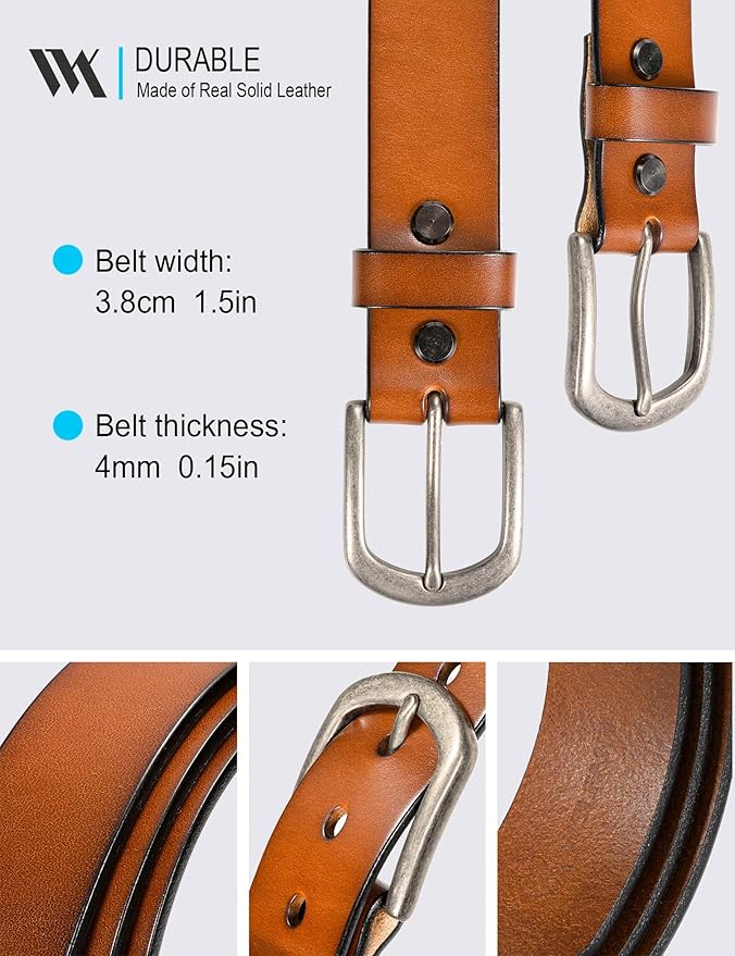 WOLFANT Men's 1.5" Top Full Grain Leather Belt in Gift Box,100% Italian Real Solid Leather